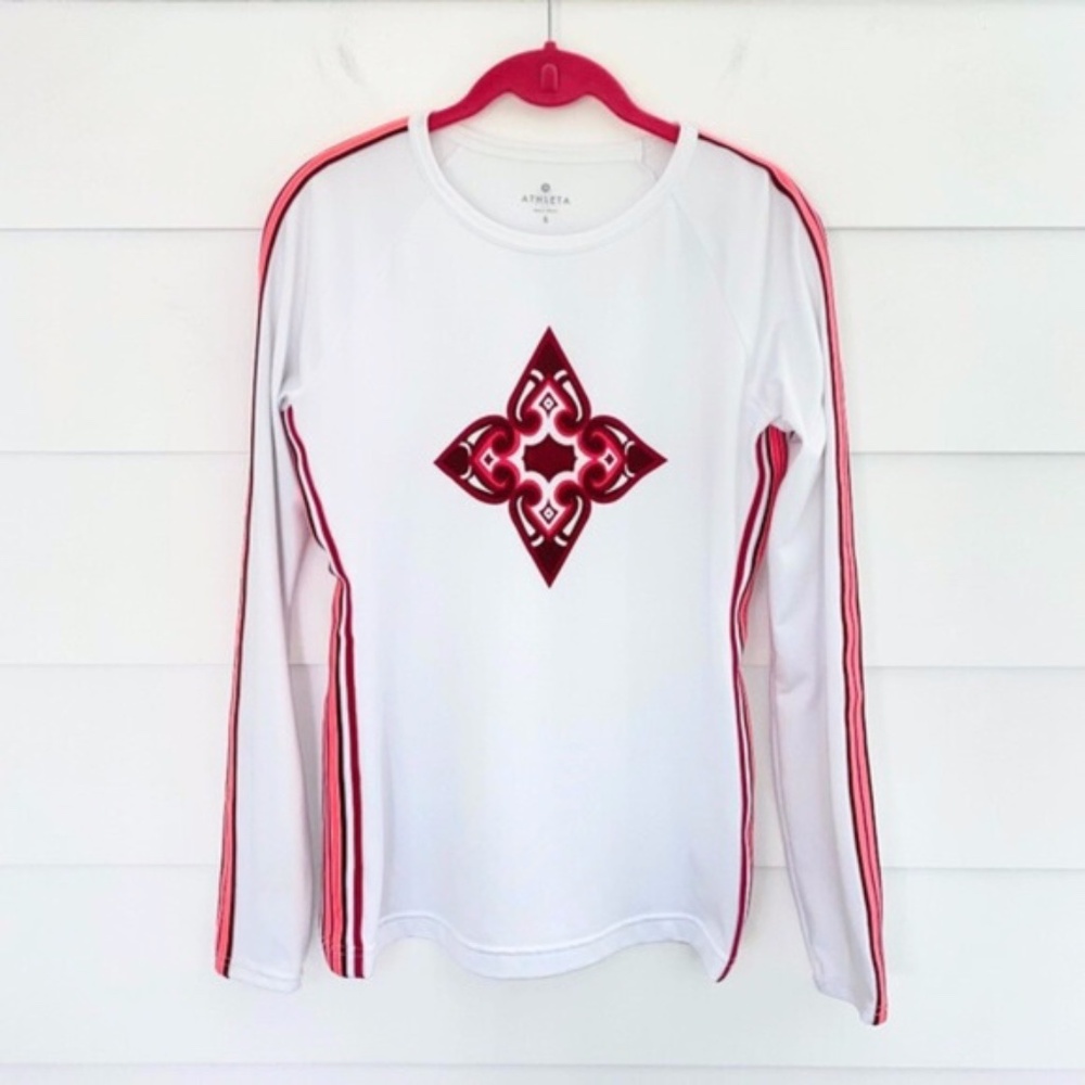 Athleta Long Sleeve Side Stripe White Top Small